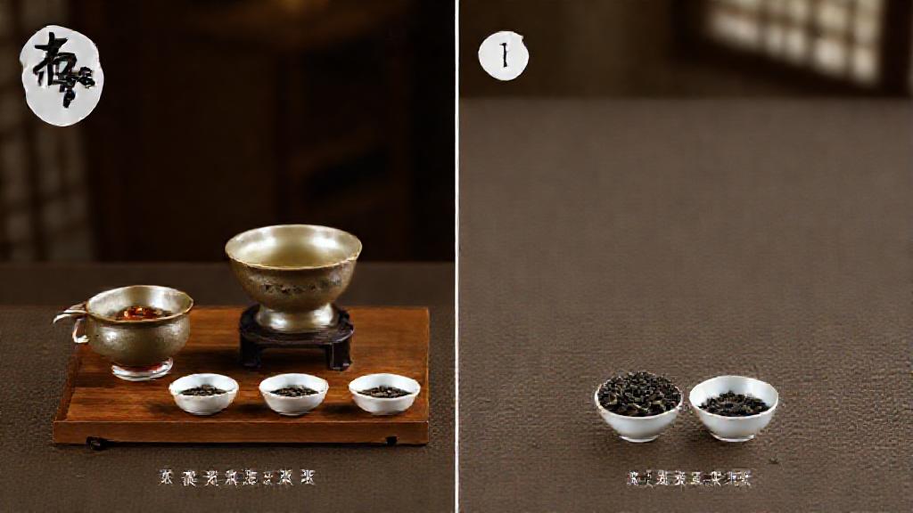 Step-by-step visual showing the Gong Fu tea ceremony setup including gaiwan, fairness pitcher, small cups, and tea leaves, traditional Chinese tea ceremony style